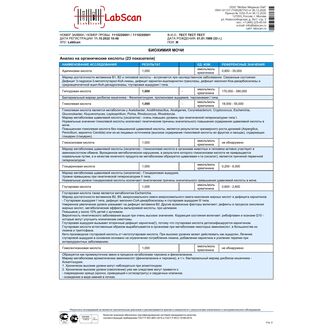 Анализ на органические кислоты (23 показателя) (ГХ-МС), бланк 2