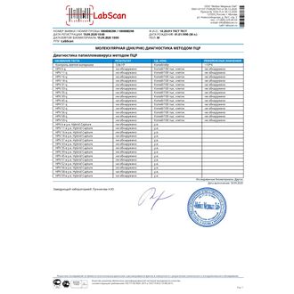 ДНК папилломавирусов (Human Papillomavirus) СКРИНИНГ РАСШИРЕННЫЙ с определением 14 типов (Контроль взятия материала, типы 6, 11, 16, 18, 31, 33, 35, 39, 45, 51, 52, 56, 58, 59), количественный, с пересчетом на у.е. Hybrid Capture по каждому типу