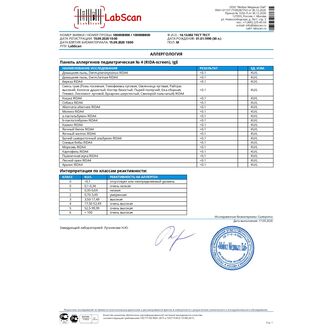 Панель аллергенов педиатрическая № 4, IgE (аналог RIDA)