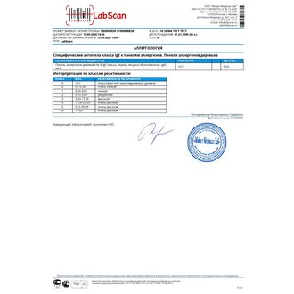 Панель аллергенов деревьев № 9, IgE (ольха, береза, лещина обыкновенная, дуб, ива)