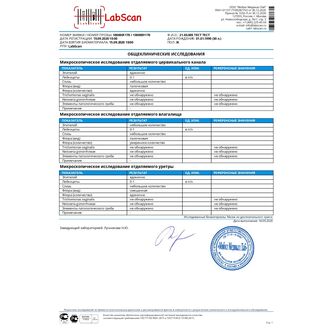 Микроскопическое исследование отделяемого урогенитального тракта (цервикальный канал+влагалище+уретра)