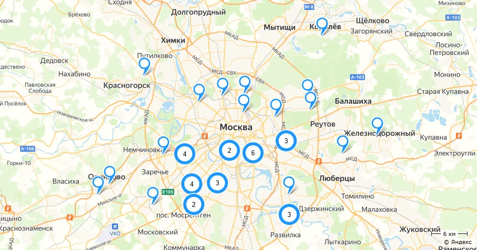 Карта пунктов приёма анализов LabScan в Москве